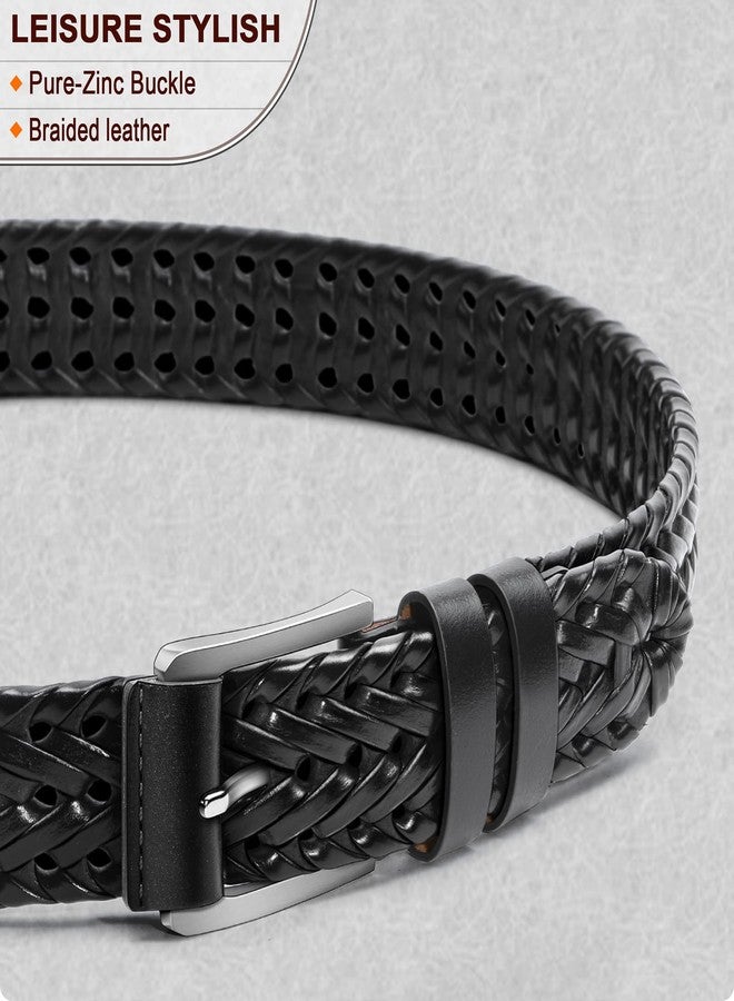 KEMISANT Mens belt 2 Pack, Woven Braided Leather Belt for Men Causal Golf Pants Polo Shirts Matching - Image 2